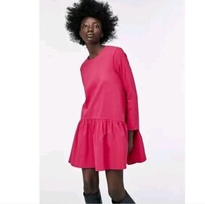 NWT Zara Voluminous Casual Pink Oversize Short Dress Size S